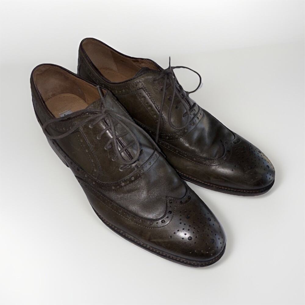 Johnston & Murphy Olive Leather Wingtip Oxford Dress Shoes Size 10 M READ